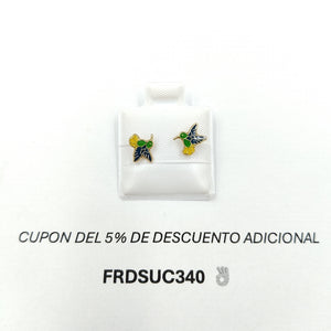 BROQUELES BROQUEL FIG COLIBRI ESMALTE VERDE 14K 0.2138 GR (NUEVO)