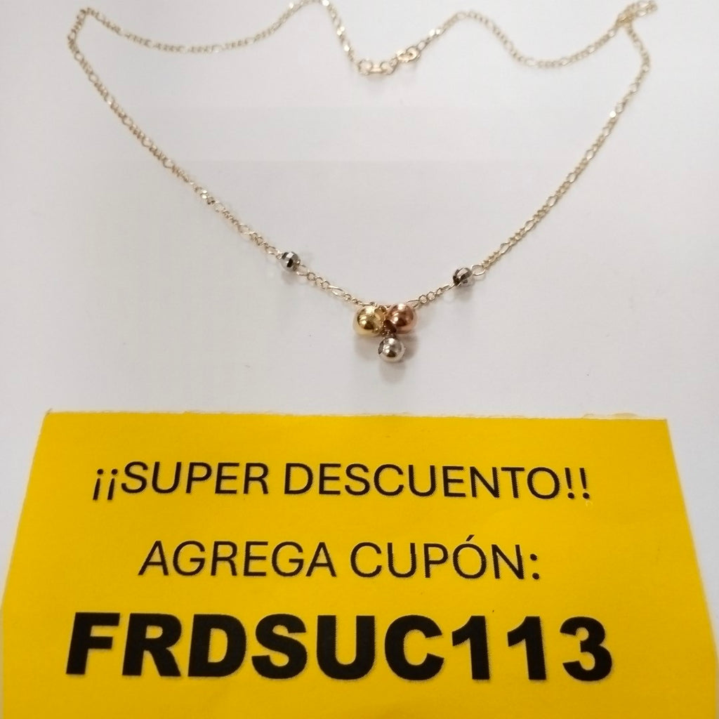 CADENA GARGANTILLA 3X1 CON ESFERAS COMBINADAS 14K 45 CM 3.1 GR (NUEVO)