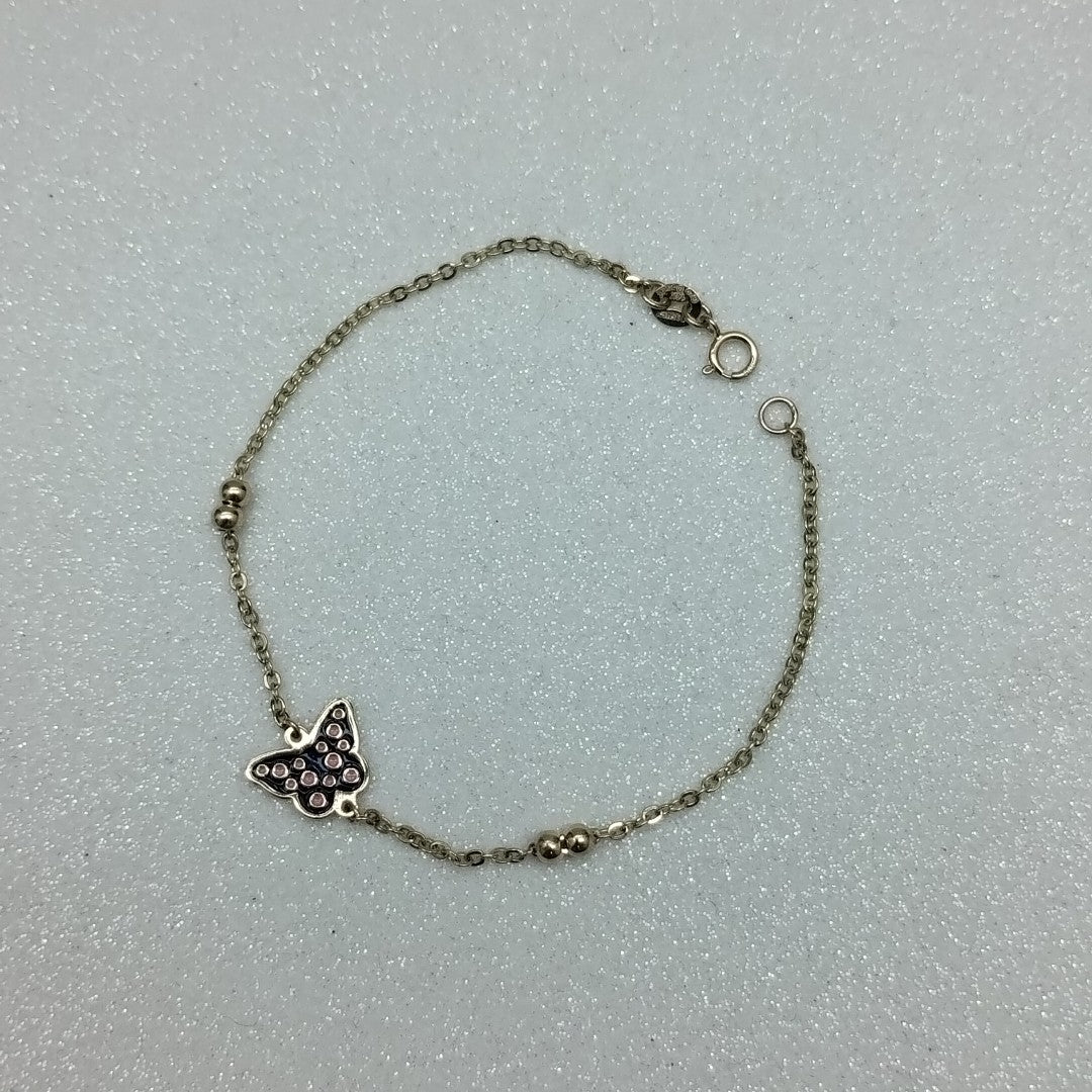 PULSERA TEJIDO ESPECIAL MARIPOSA CON ESMALTE 14K 18 CM 1.8 GR (NUEVO)