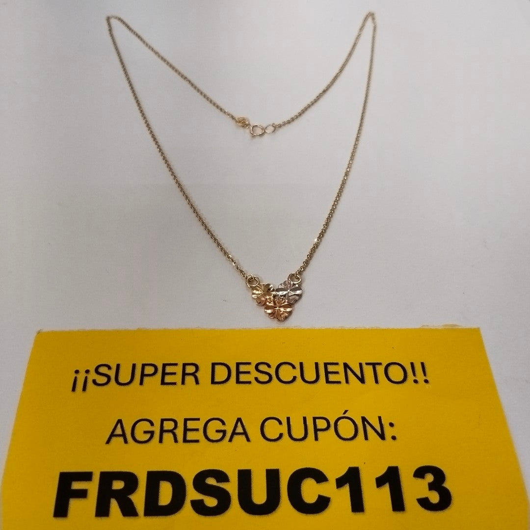 CADENA TEJIDO GARGANTILLA ESPECIAL C FLORES 14K 45 CM 3 GR (NUEVO)