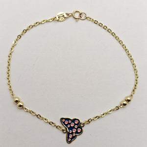PULSERA TEJIDO ESPECIAL MARIPOSA CON ESMALTE 14K 18 CM 1.8 GR (NUEVO)
