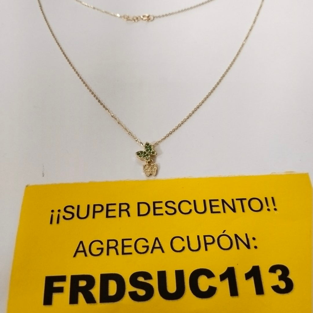 CADENA TEJIDO GARGANTILLA CON DIJE MARIPOSAS CIRCONIAS Y PIEDRAS DE COLOR 14K 45 CM 2 GR (NUEVO)