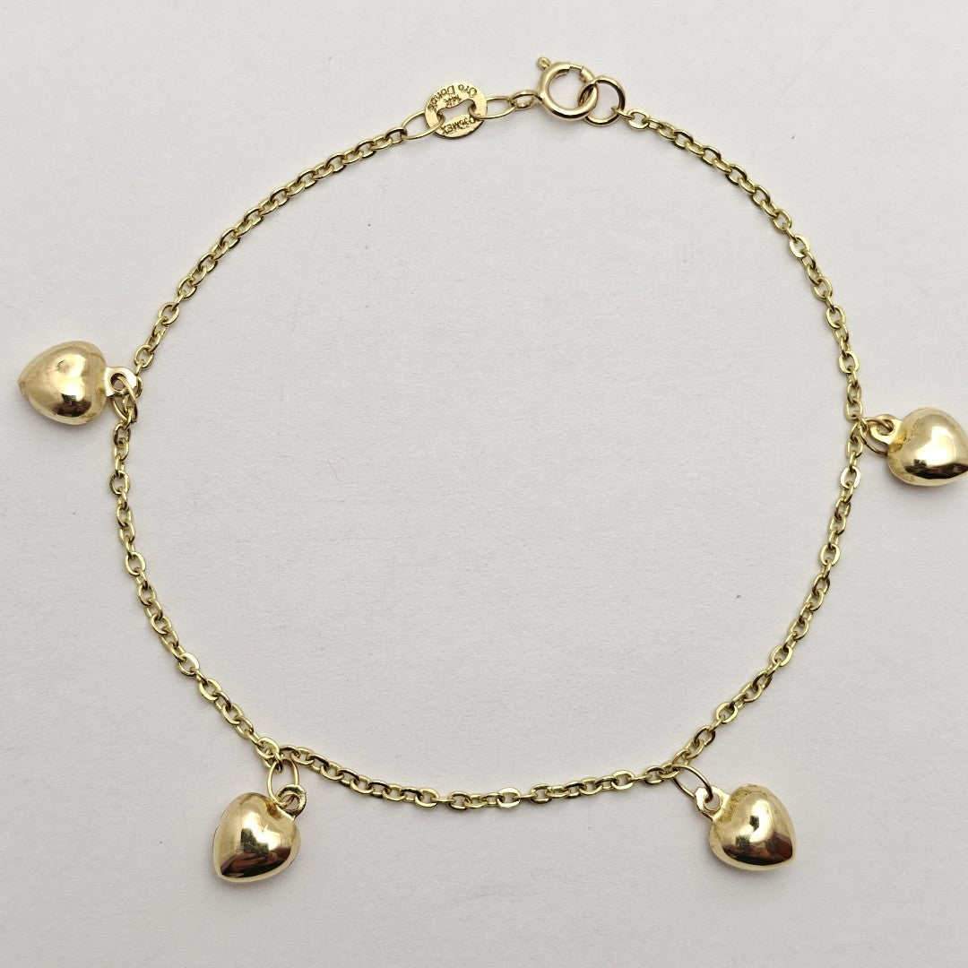 PULSERA ESP CON FIG CORAZONES 14K 18 CM 1.8 GR (NUEVO)