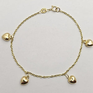 PULSERA ESP CON FIG CORAZONES 14K 18 CM 1.8 GR (NUEVO)