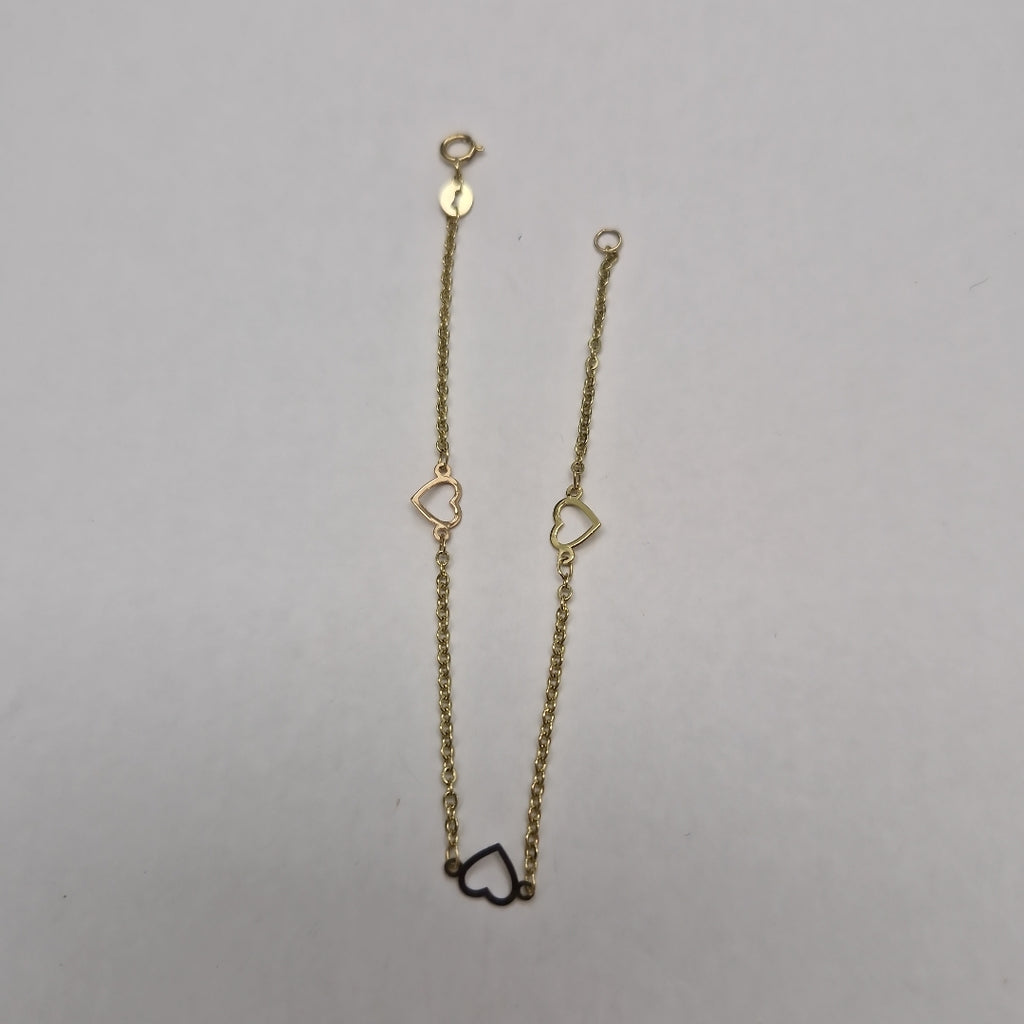 PULSERA ESPECIAL CON CORAZONES 14K 18 CM 1.2 GR (NUEVO)