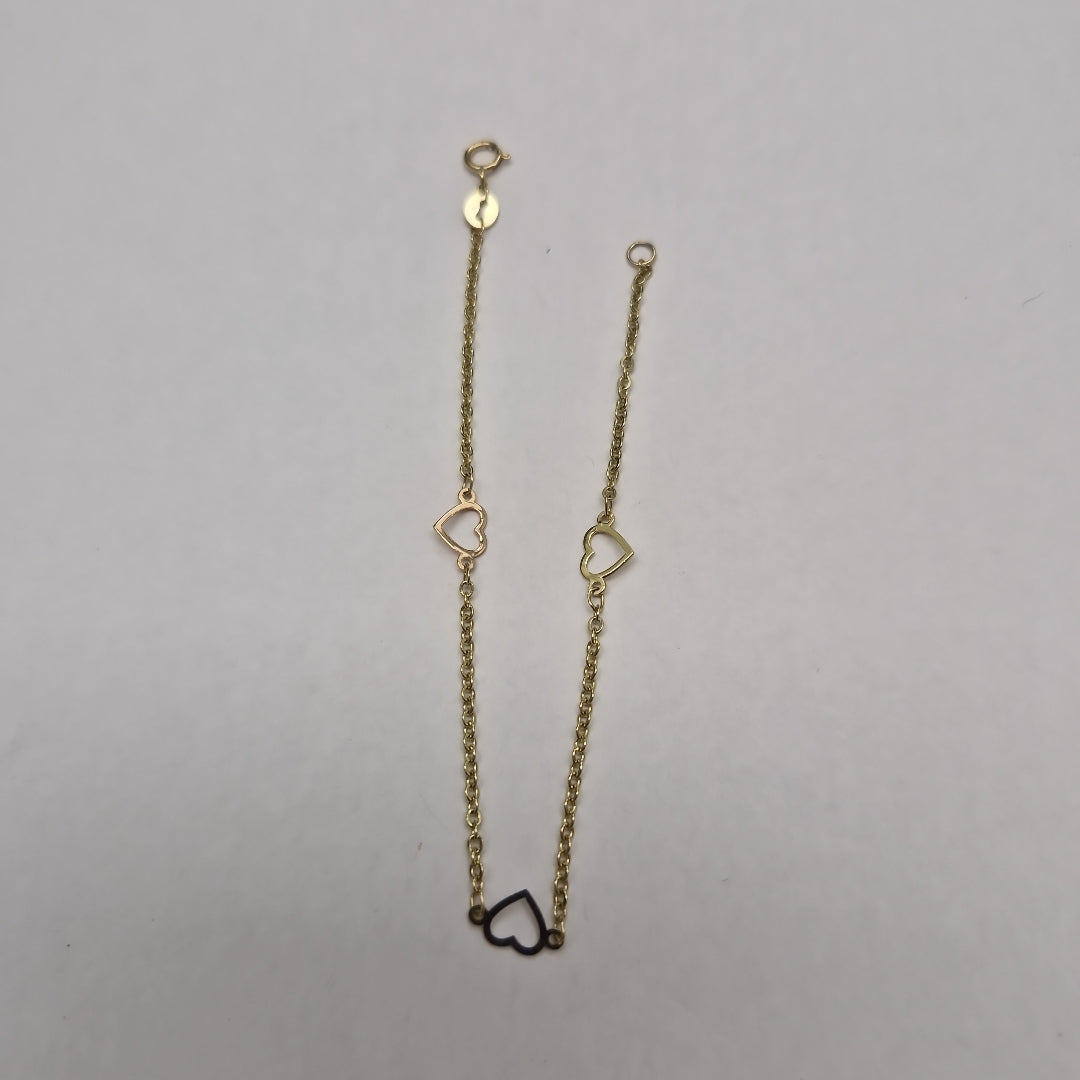 PULSERA ESPECIAL CON CORAZONES 14K 18 CM 1.2 GR (NUEVO)