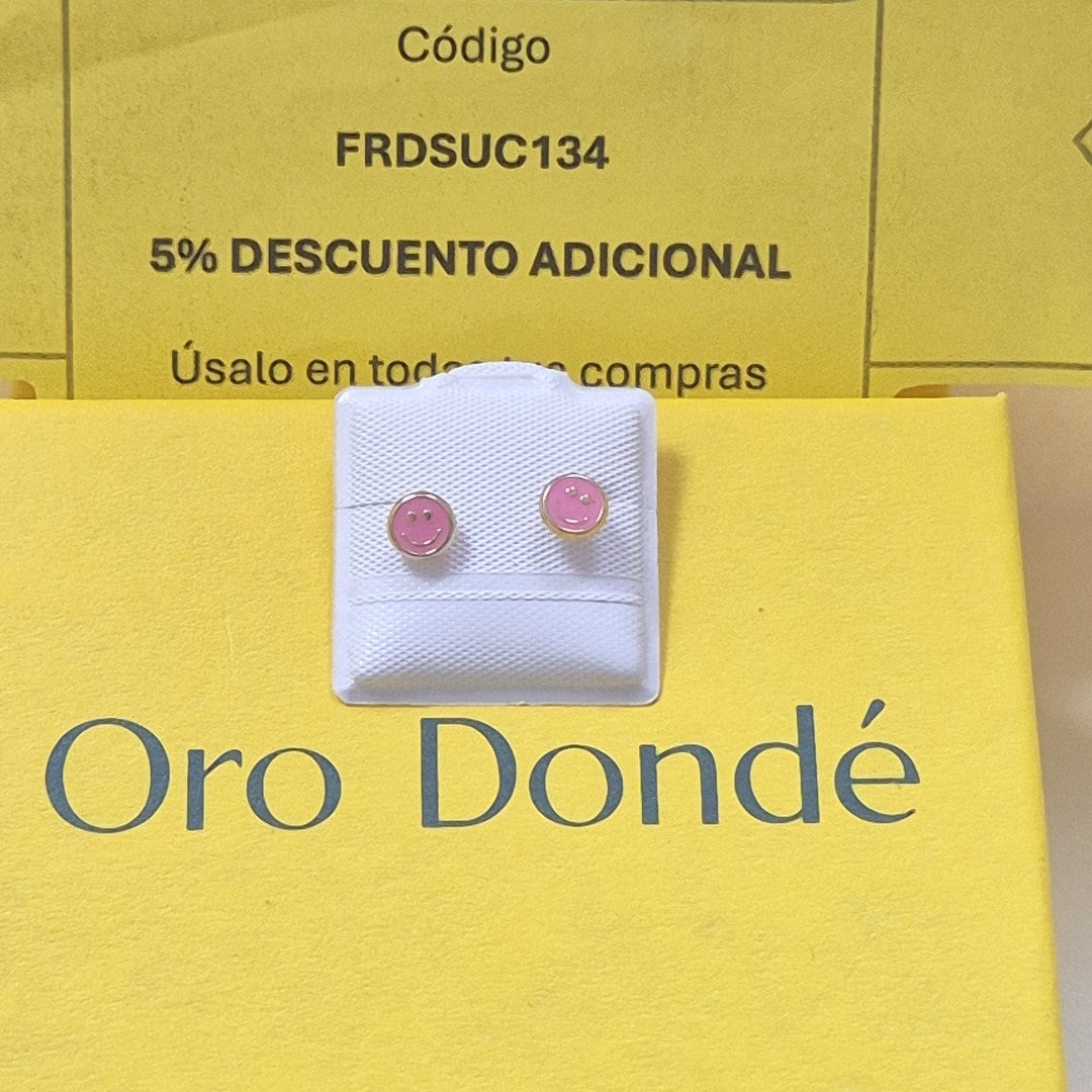 BROQUELES BROQUEL FIG SONRISA ESMALTE ROSA 14K 0.1696 GR (NUEVO)