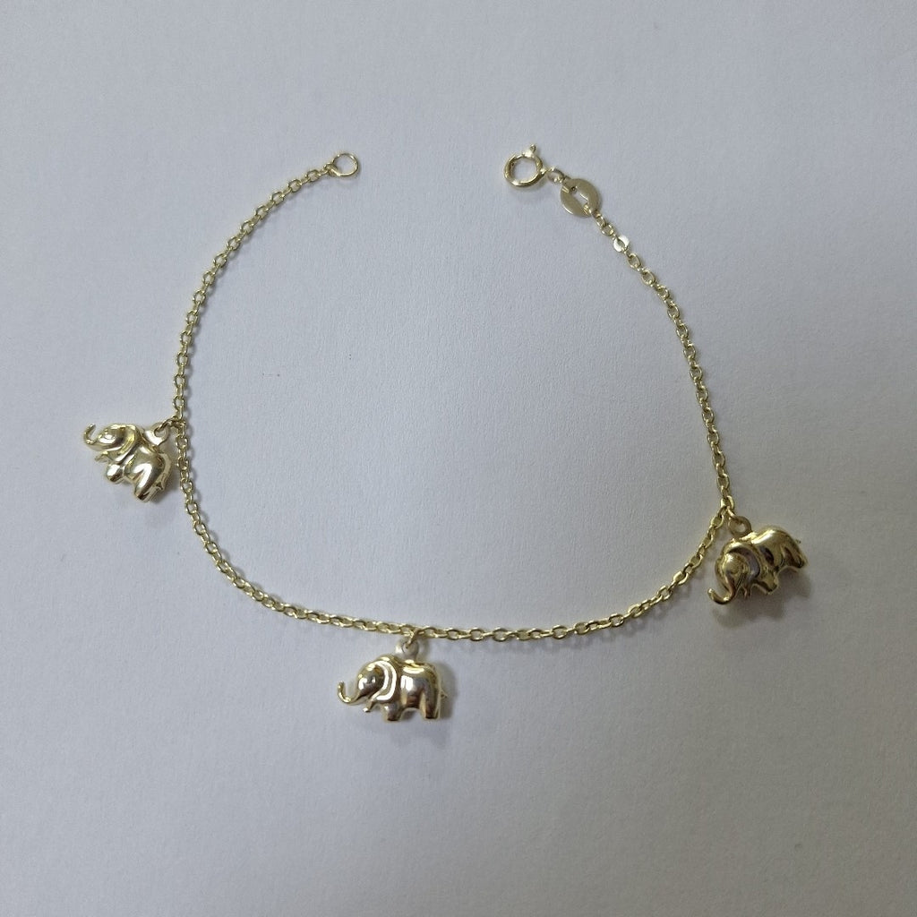 PULSERA ESPECIAL CON DIJES ELEFANTES 10K 18 CM 2.1 GR (NUEVO)