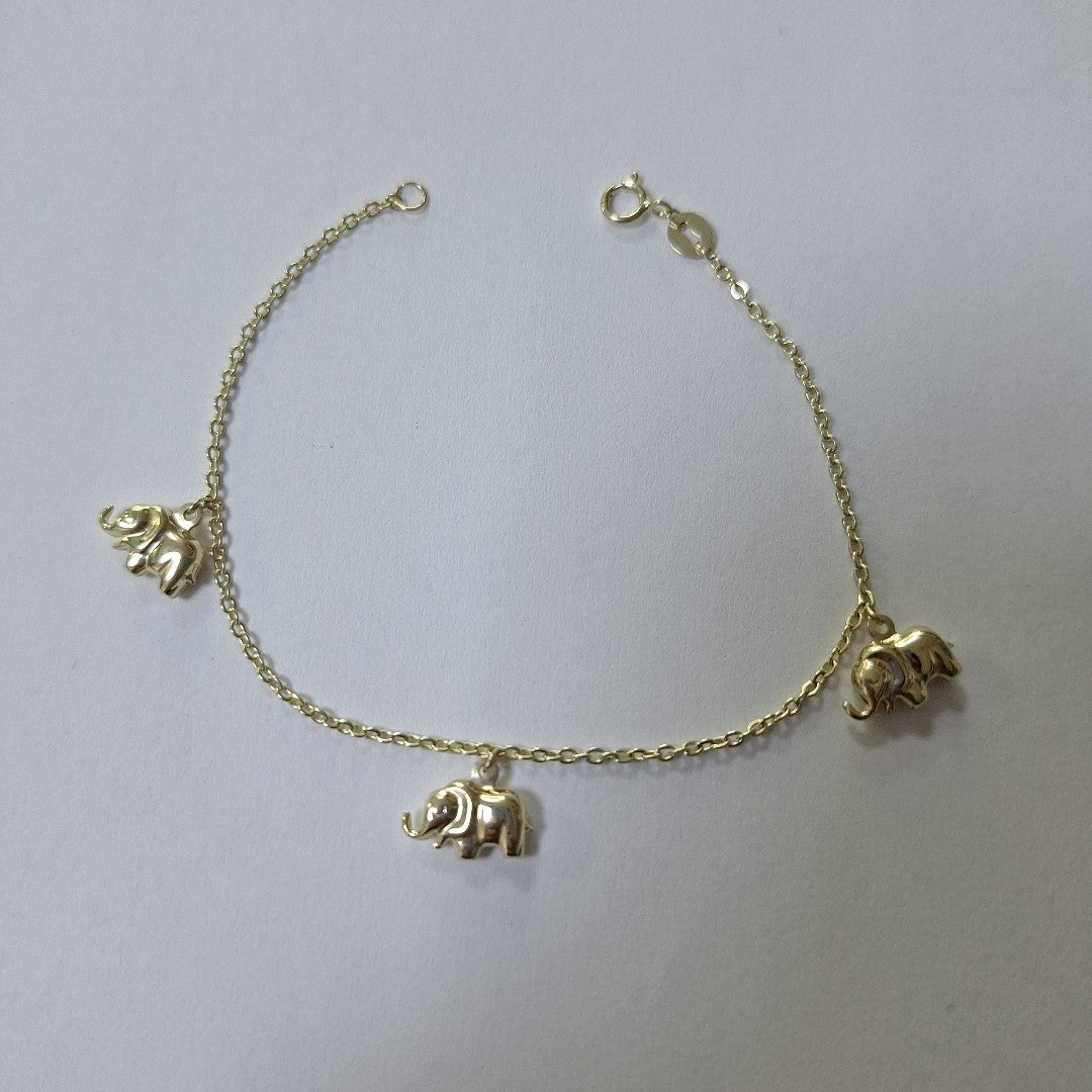 PULSERA ESPECIAL CON DIJES ELEFANTES 10K 18 CM 2.1 GR (NUEVO)