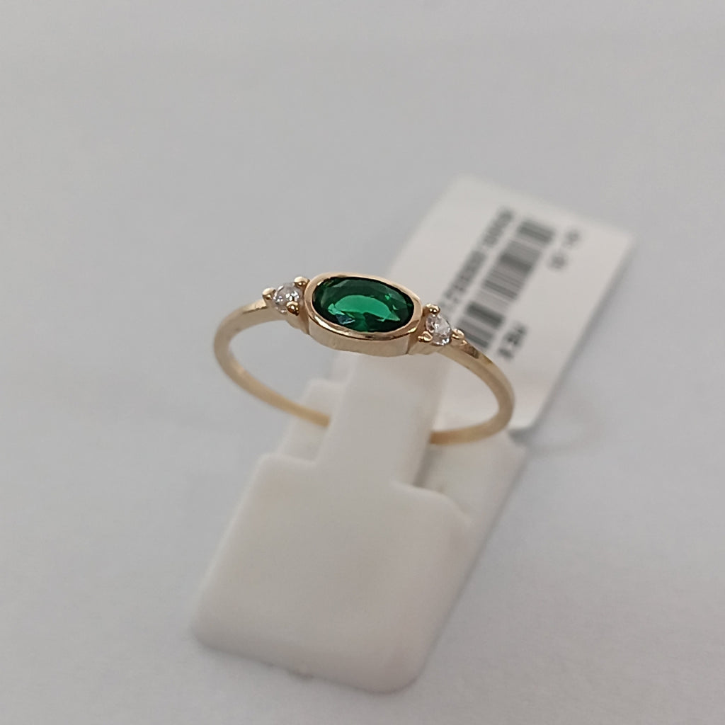 ANILLOS TEJIDO ANILLITO C CIRCONIAS Y PIEDRA VERDE 14K 8 1.2 GR (NUEVO)