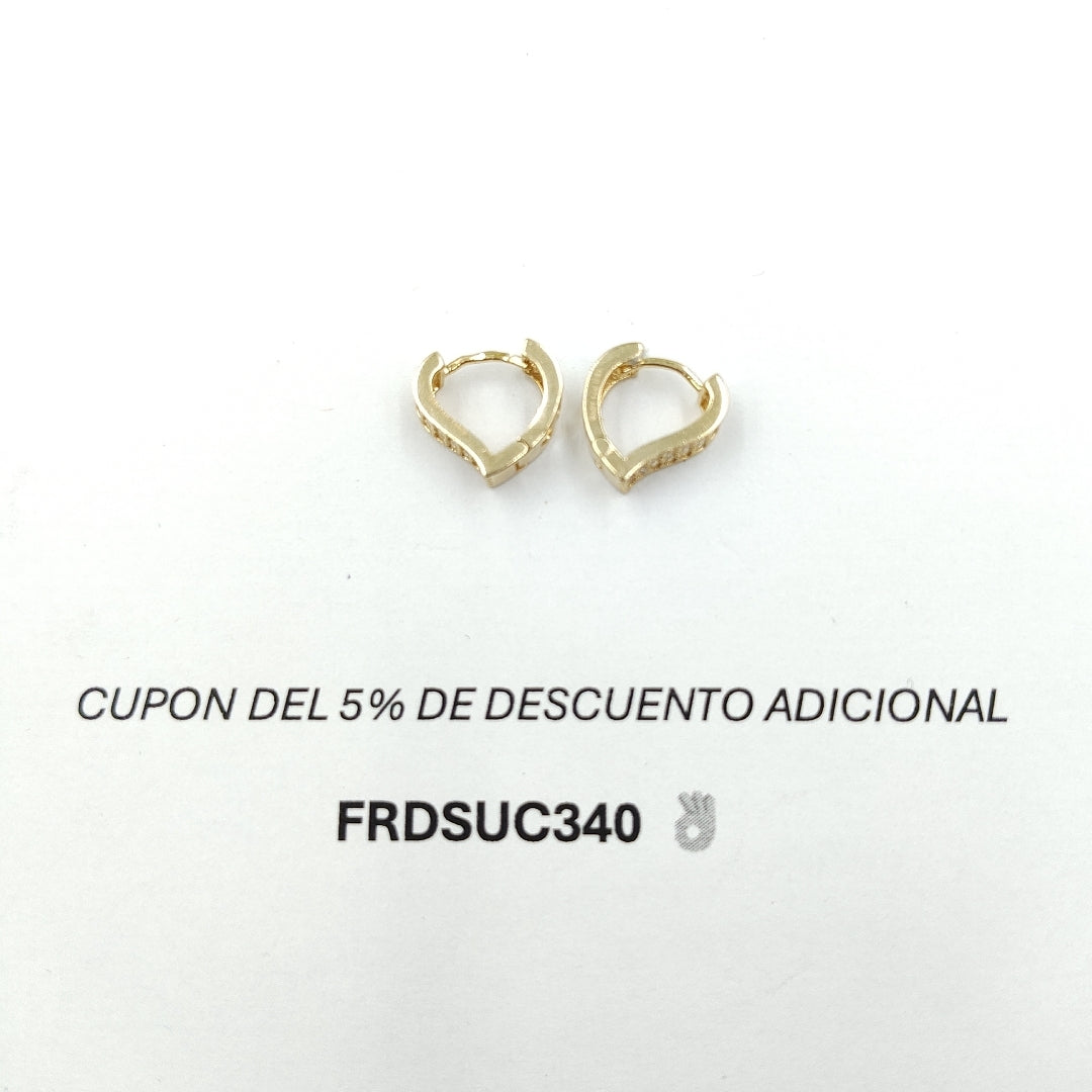 ARETES ARRACADAS CORAZON C CIRCONIAS 14K 2.1 GR (NUEVO)
