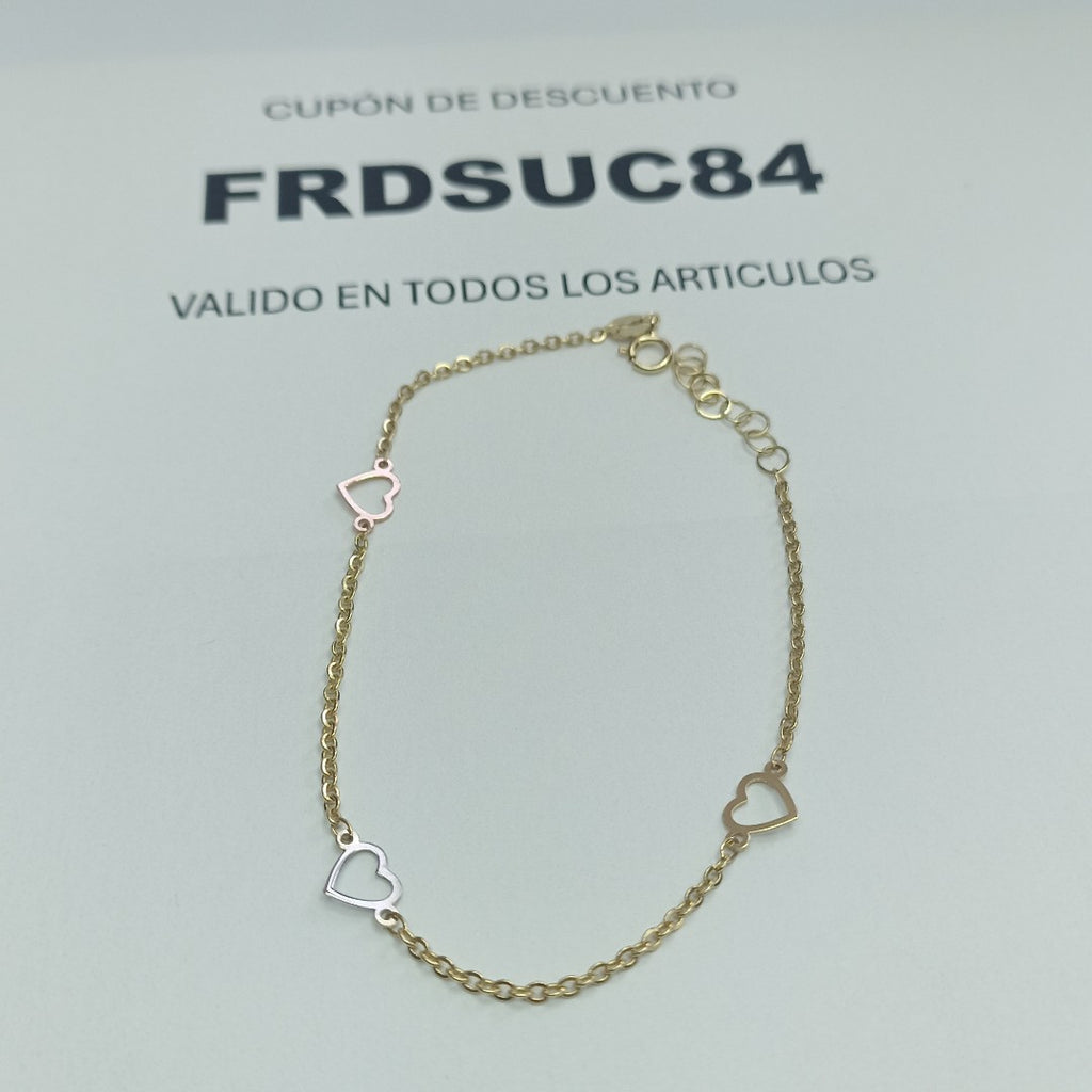 PULSERA ESPECIAL CON CORAZONES 10K 18 CM 1.3 GR (NUEVO)