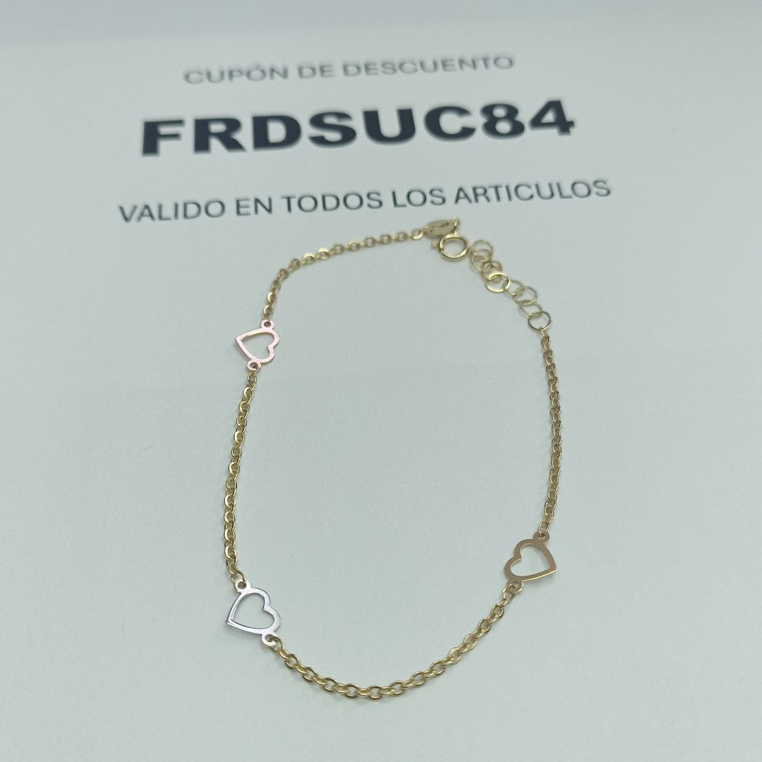 PULSERA ESPECIAL CON CORAZONES 10K 18 CM 1.3 GR (NUEVO)