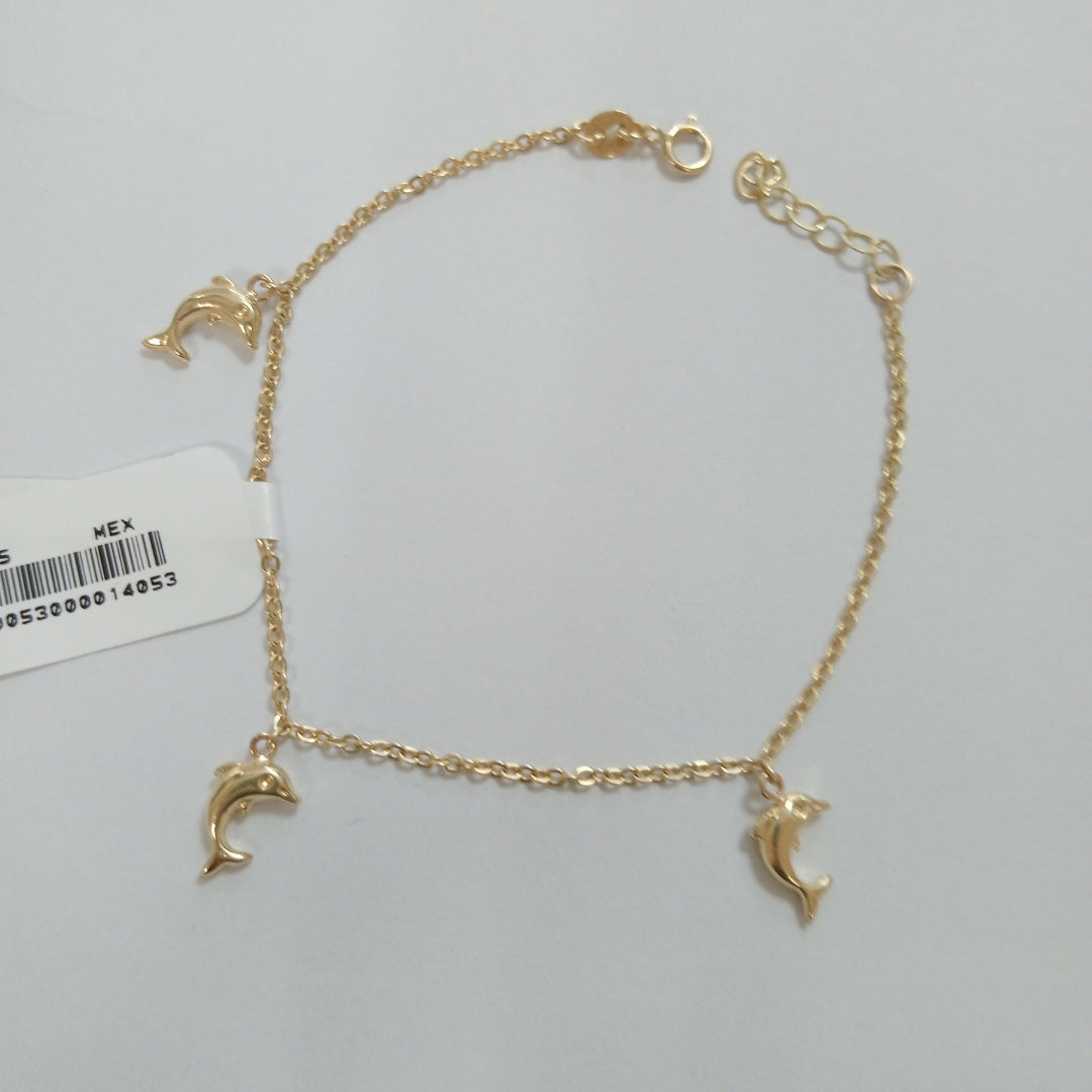 PULSERA ESPECIAL CON DIJES DELFINES 10K 18 CM 2 GR (NUEVO)