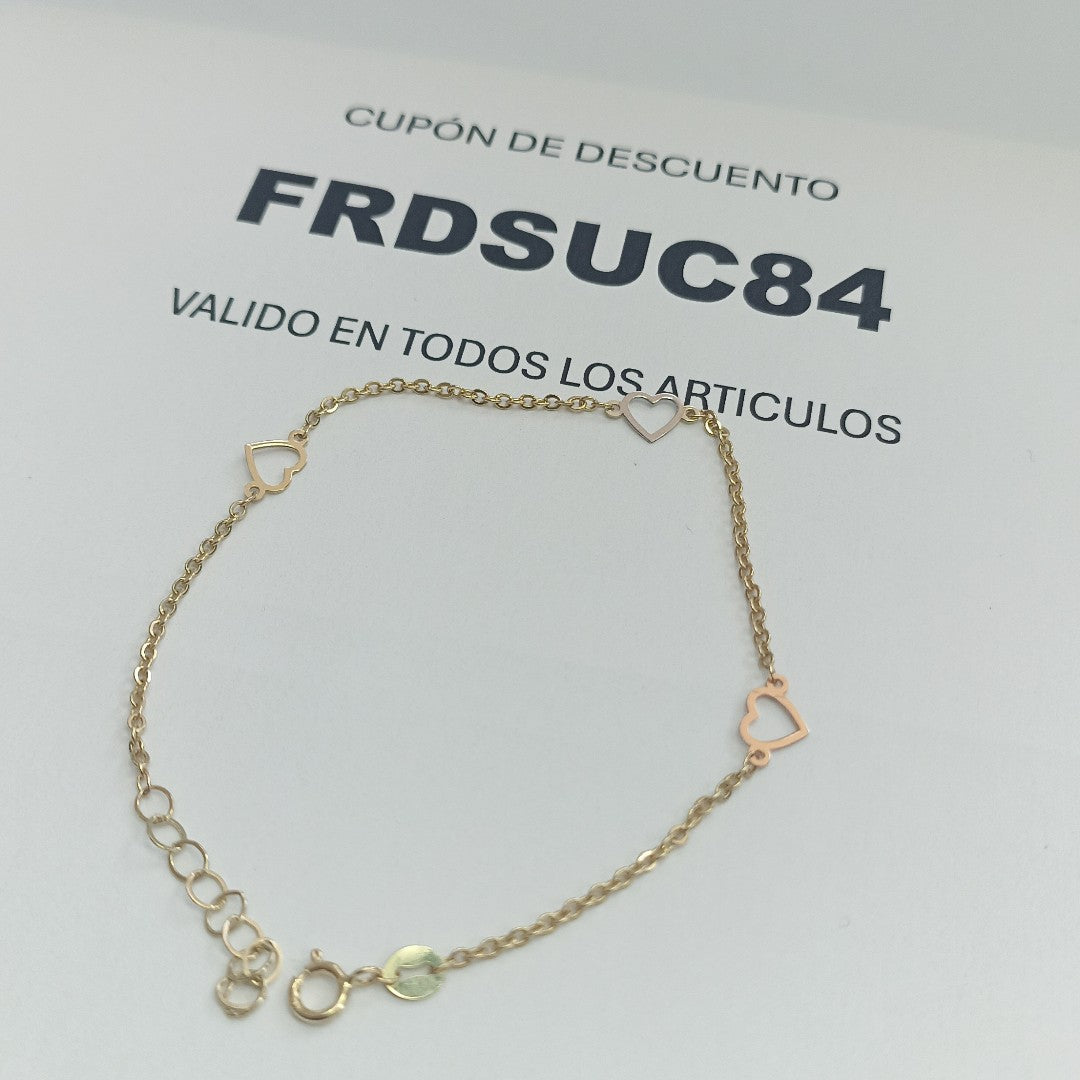 PULSERA ESPECIAL CON CORAZONES 10K 18 CM 1.3 GR (NUEVO)