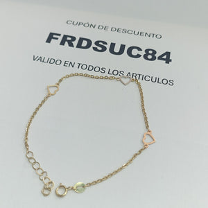 PULSERA ESPECIAL CON CORAZONES 10K 18 CM 1.3 GR (NUEVO)