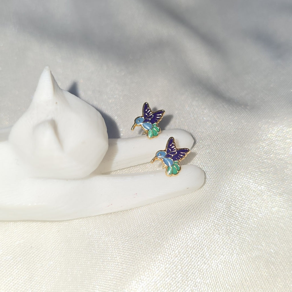 BROQUELES BROQUEL FIG COLIBRI ESMALTE AZUL 14K 0.2138 GR (NUEVO)