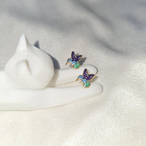 BROQUELES BROQUEL FIG COLIBRI ESMALTE AZUL 14K 0.2138 GR (NUEVO)