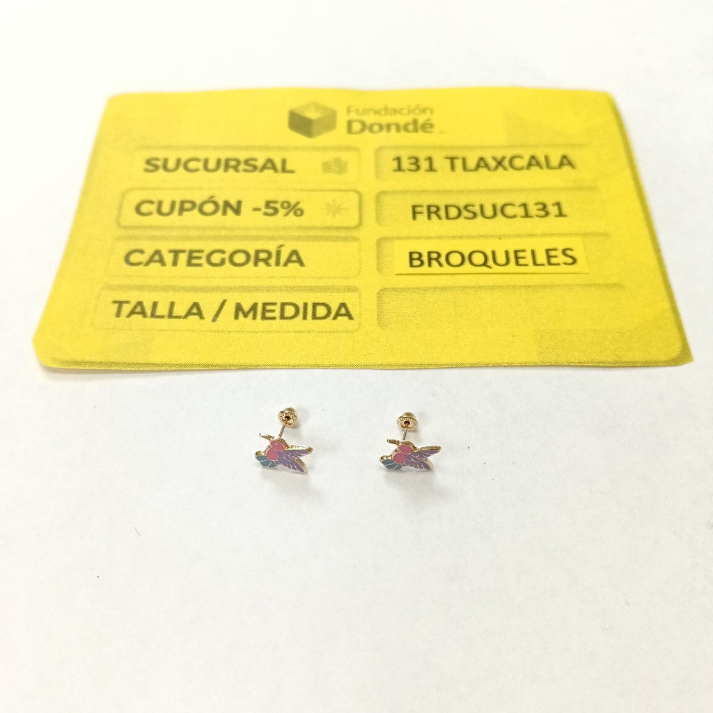 BROQUELES BROQUEL FIG COLIBRI ESMALTE ROSA 14K 0.2138 GR (NUEVO)