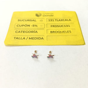 BROQUELES BROQUEL FIG COLIBRI ESMALTE ROSA 14K 0.2138 GR (NUEVO)