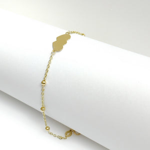 PULSERA TEJIDO ESPECIAL CON DOS CORAZONES 14K 18 CM 1.7 GR (NUEVO)