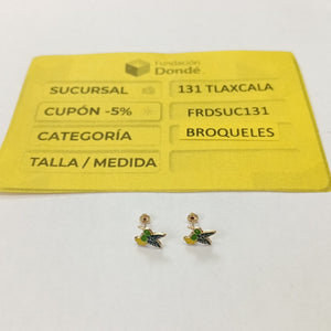 BROQUELES BROQUEL FIG COLIBRI ESMALTE VERDE 14K 0.2138 GR (NUEVO)