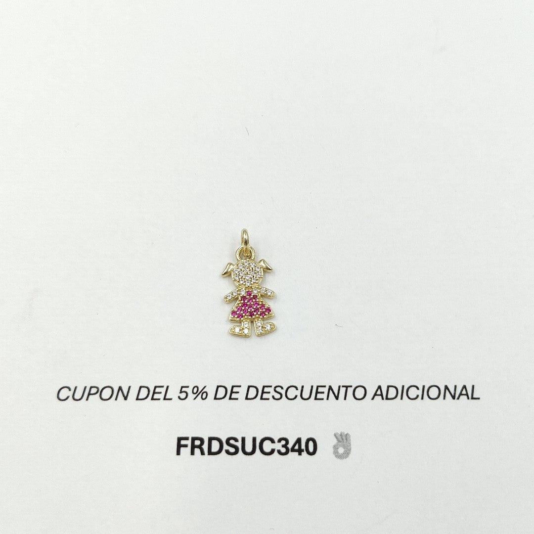 DIJE NIÑA CON CIRCONIAS Y PIEDRAS DE COLOR 10K 1.1 GR (NUEVO)