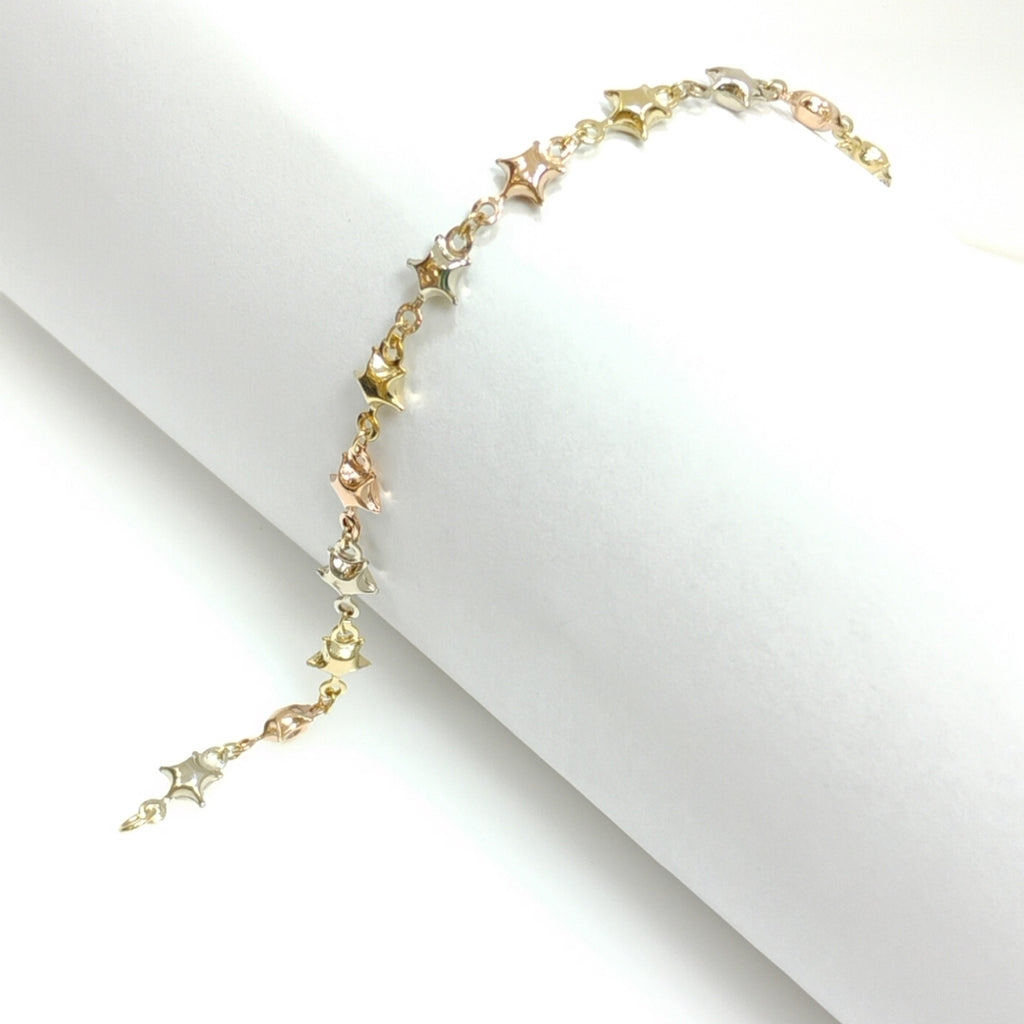 PULSERA TEJIDO ESPECIAL ESTRELLAS COMBINADAS 14K 18 CM 2.3 GR (NUEVO)