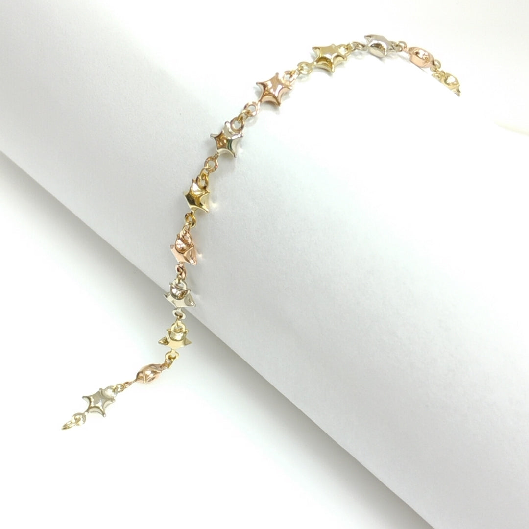 PULSERA TEJIDO ESPECIAL ESTRELLAS COMBINADAS 14K 18 CM 2.3 GR (NUEVO)