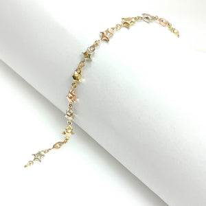 PULSERA TEJIDO ESPECIAL ESTRELLAS COMBINADAS 14K 18 CM 2.3 GR (NUEVO)