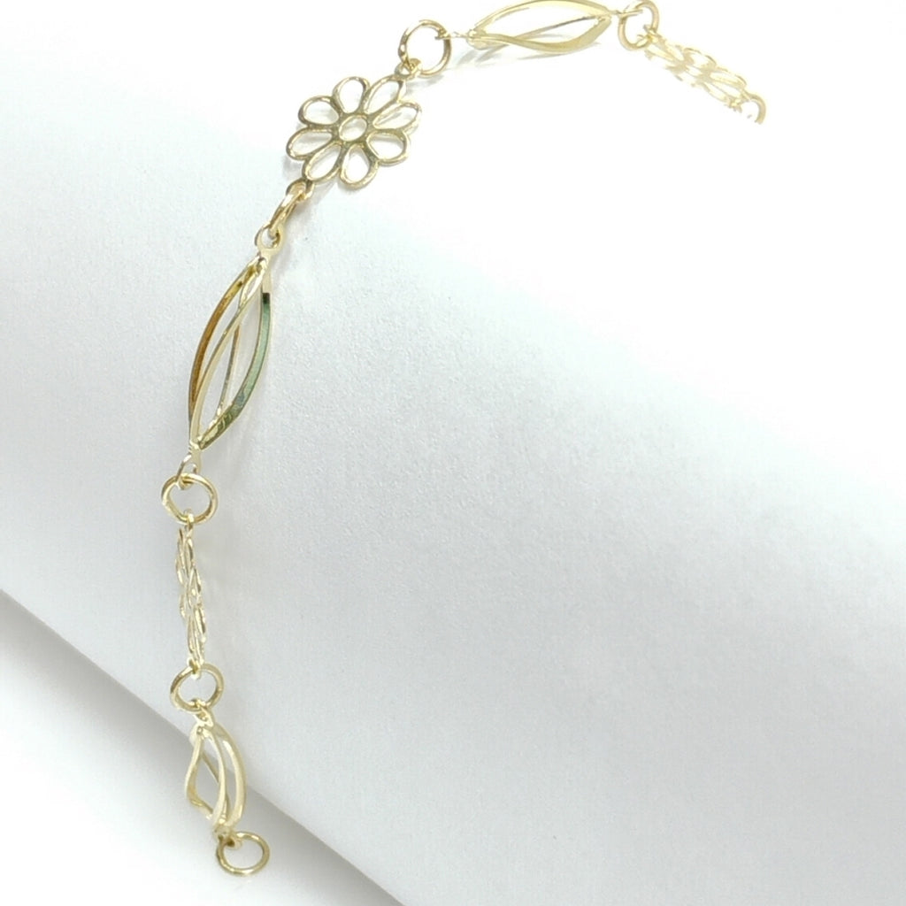 PULSERA ESPECIAL CON FLORES 14K 18 CM 2.6 GR (NUEVO)