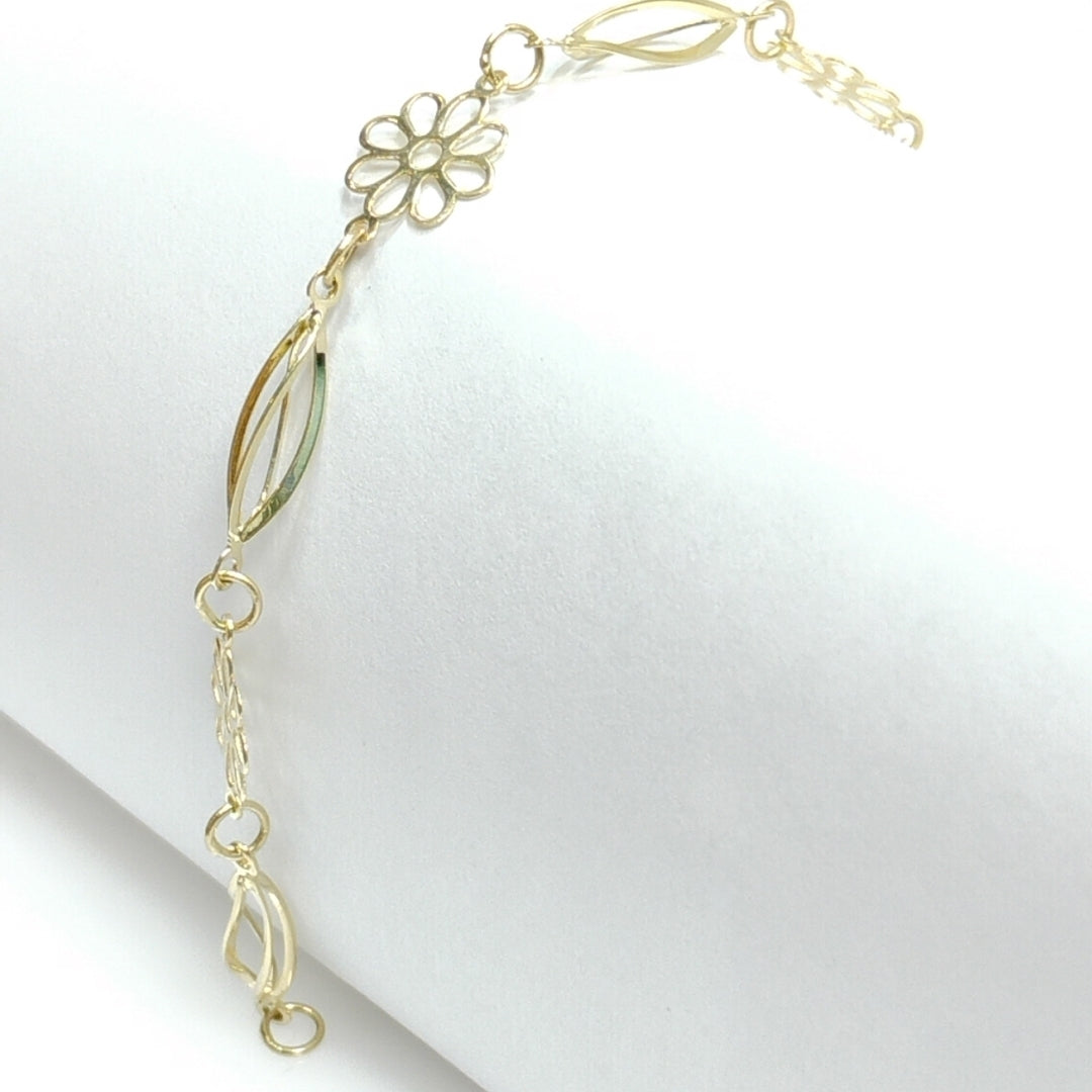 PULSERA ESPECIAL CON FLORES 14K 18 CM 2.6 GR (NUEVO)