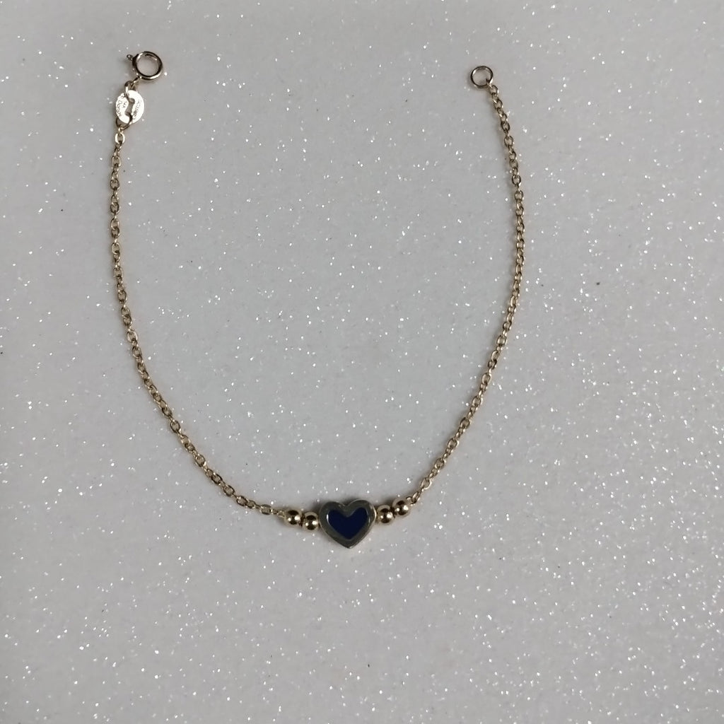 PULSERA TEJIDO ESPECIAL CON FIGURA CORAZON CON ESMALTE AZUL 14K 18 CM 2 GR (NUEVO)