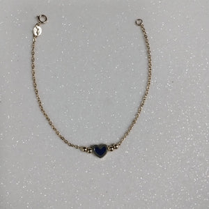 PULSERA TEJIDO ESPECIAL CON FIGURA CORAZON CON ESMALTE AZUL 14K 18 CM 2 GR (NUEVO)