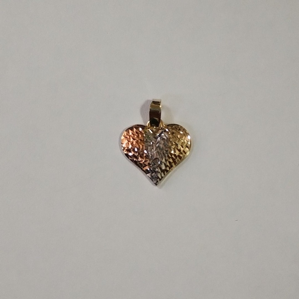 DIJE TEJIDO CORAZON LABRADO COMBINADO 14K 1.2 GR (NUEVO)
