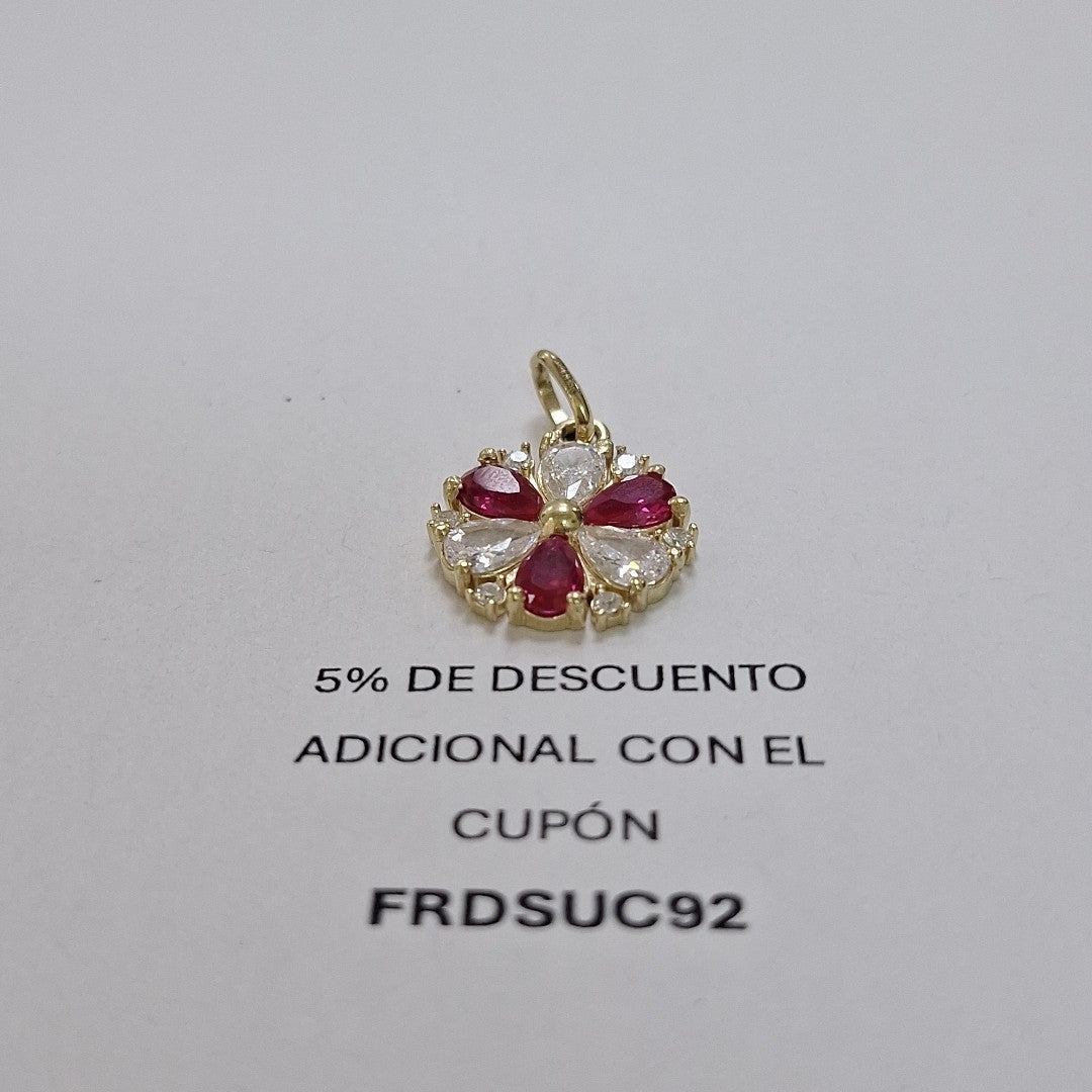 DIJE FLOR CIRCONIAS Y PIEDRAS DE COLOR 14K 2.8 GR (NUEVO)