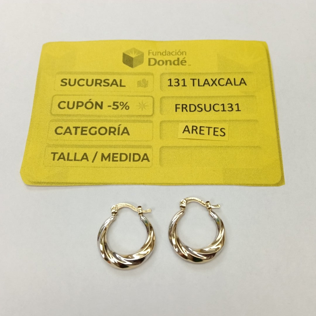 ARETES TEJIDO ARRACADA TRENZADA COMBINADA 14K 1.9 GR (NUEVO)
