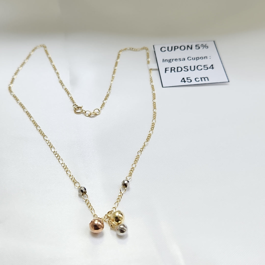 CADENA GARGANTILLA 3X1 CON ESFERAS COMBINADAS 14K 45 CM 3.1 GR (NUEVO)