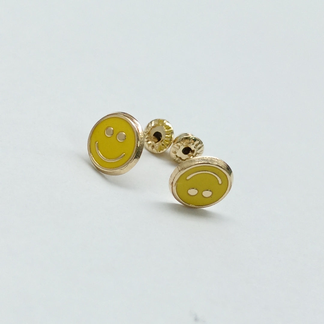 BROQUELES BROQUEL FIG SONRISA ESMALTE AMARILLO 14K 0.2074 GR (NUEVO)
