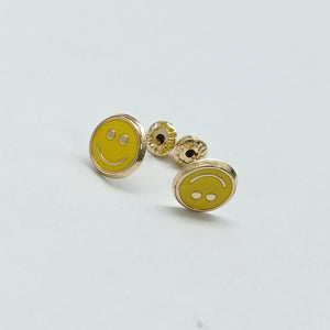 BROQUELES BROQUEL FIG SONRISA ESMALTE AMARILLO 14K 0.2074 GR (NUEVO)
