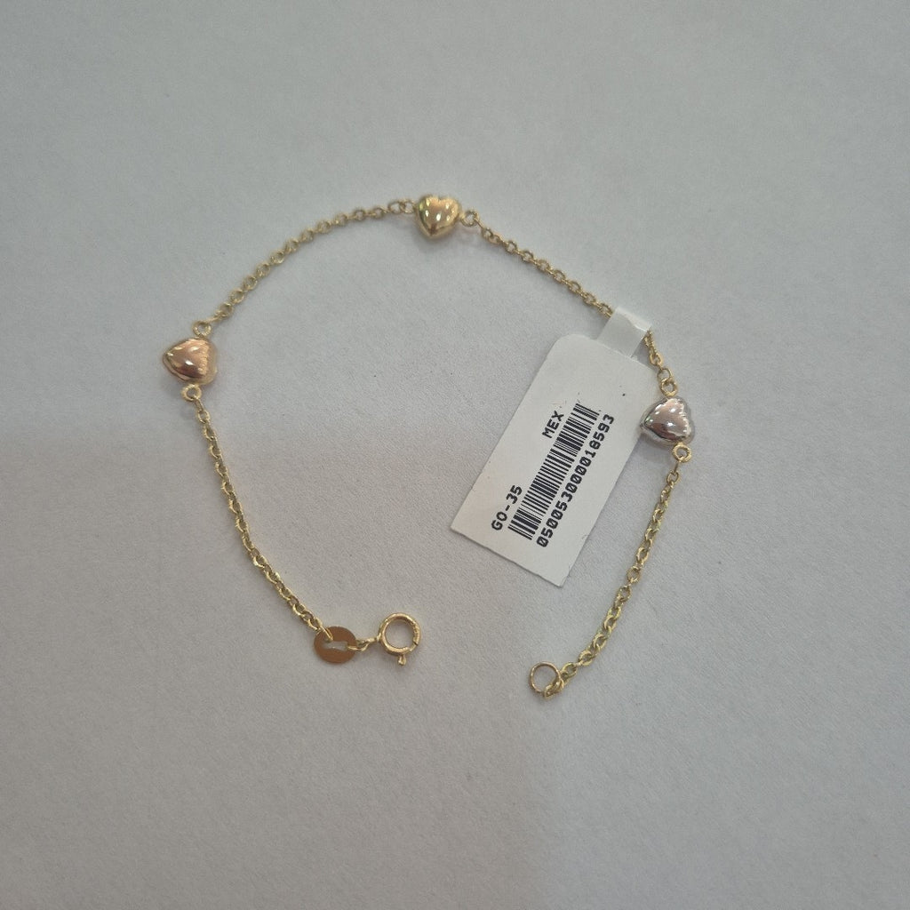 PULSERA ESP CON CORAZONES COMBINADOS 14K 18 CM 1.6 GR (NUEVO)