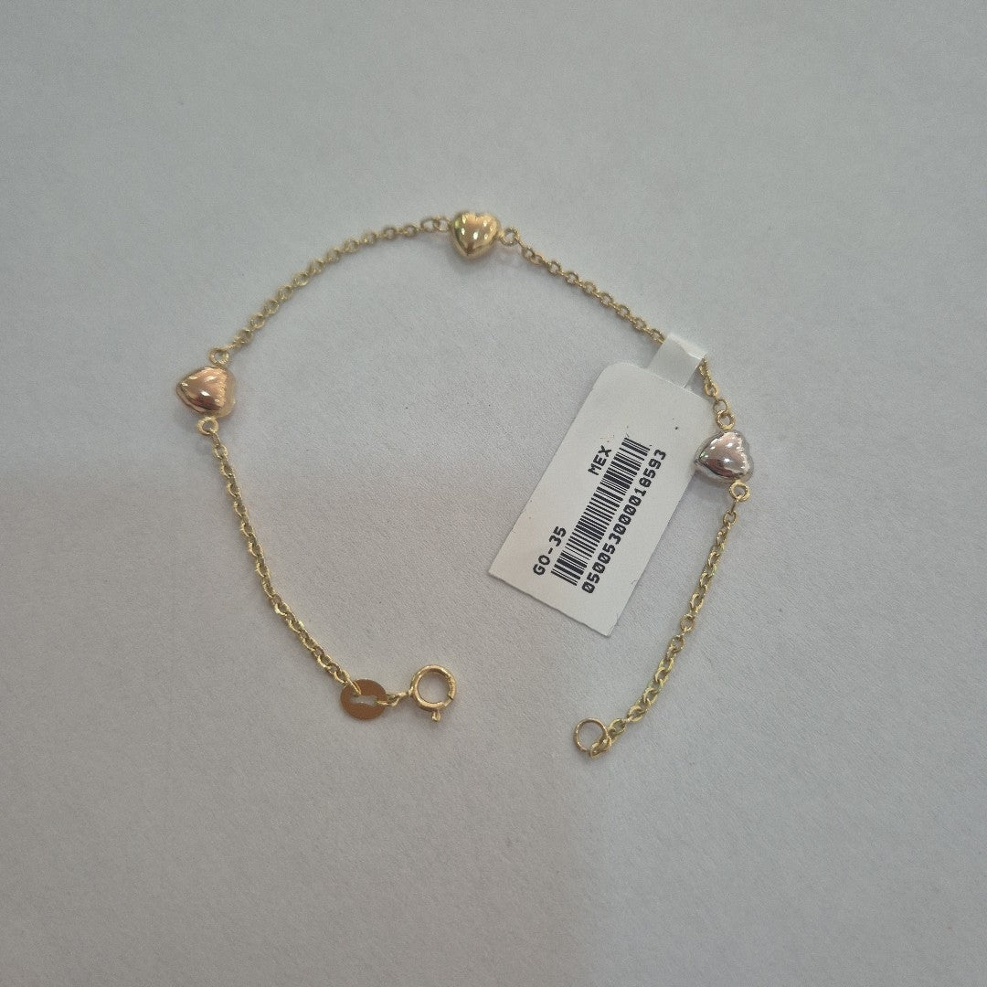 PULSERA ESP CON CORAZONES COMBINADOS 14K 18 CM 1.6 GR (NUEVO)