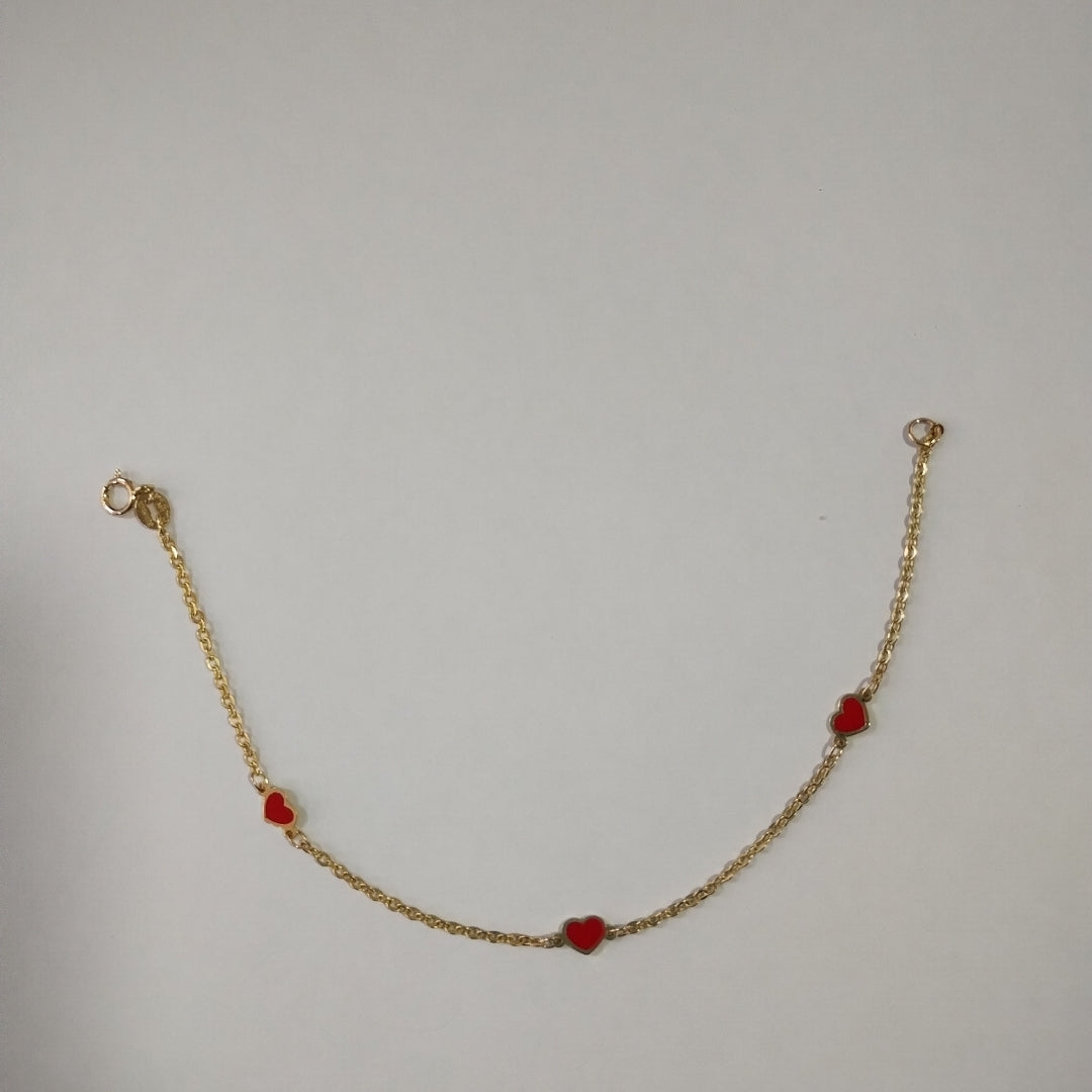 PULSERA ESPECIAL CON CORAZONES 14K 18 CM 1.4 GR (NUEVO)