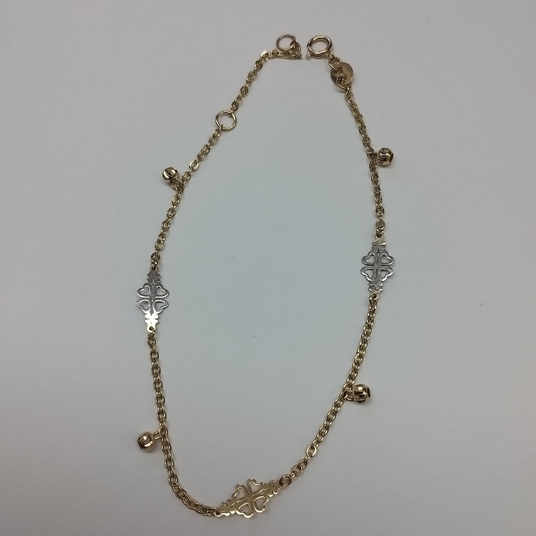 PULSERA ESPECIAL CON TREBOL 14K 18 CM 1.8 GR (NUEVO)