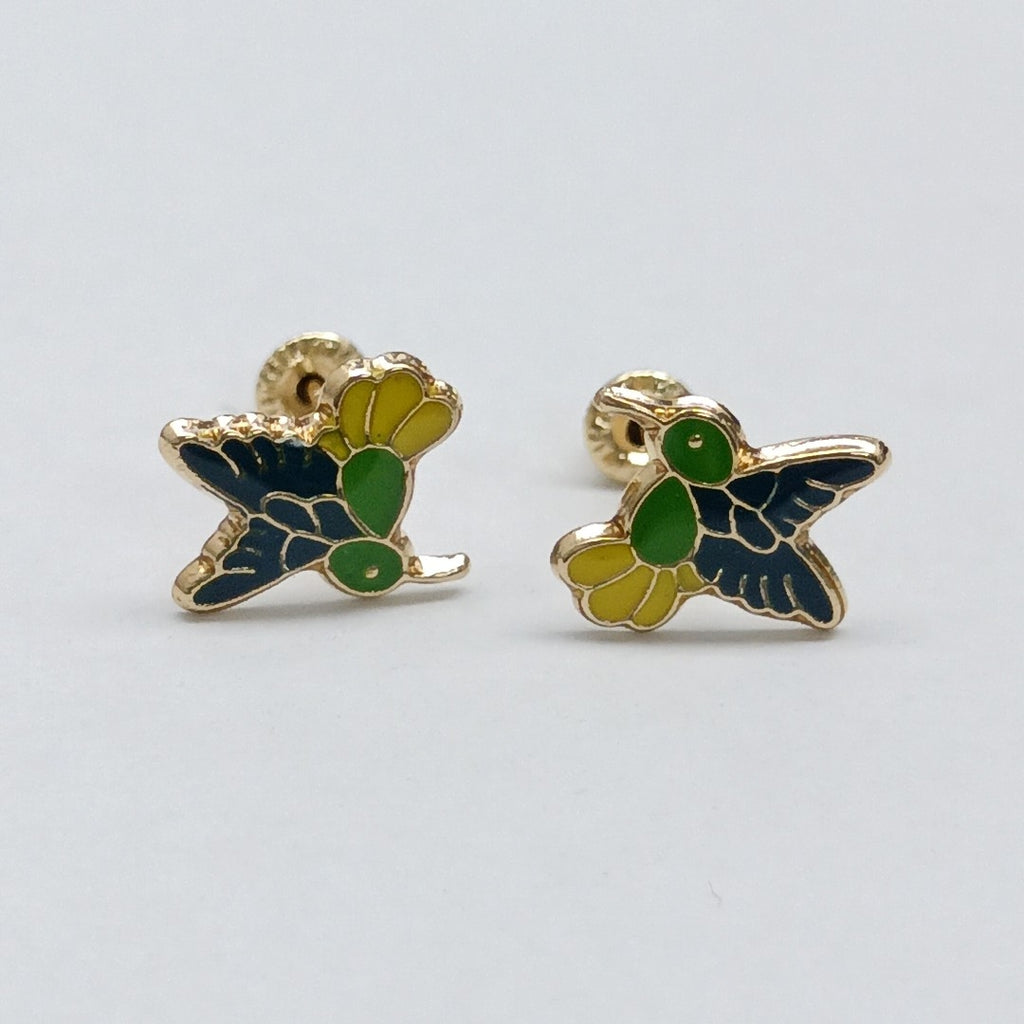 BROQUELES BROQUEL FIG COLIBRI ESMALTE VERDE 14K 0.2138 GR (NUEVO)