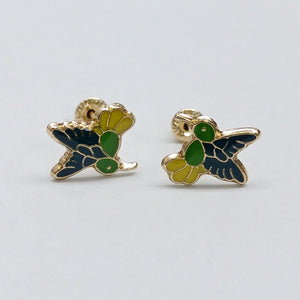 BROQUELES BROQUEL FIG COLIBRI ESMALTE VERDE 14K 0.2138 GR (NUEVO)