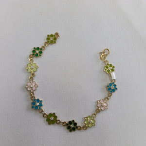 PULSERA ESPECIAL FLORES CON ESMALTE 14K 18 CM 4.5 GR (NUEVO)