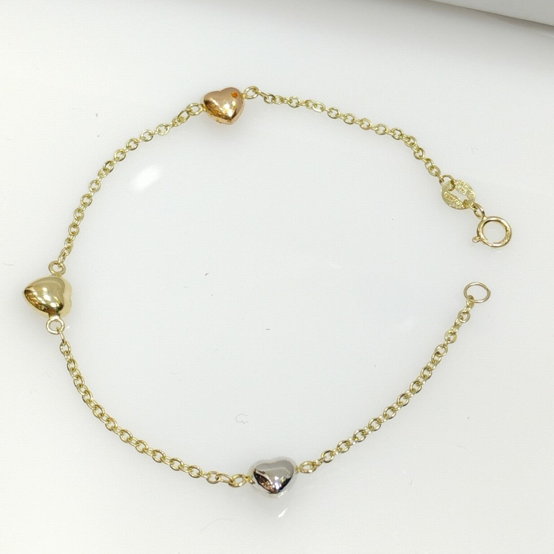 PULSERA ESP CON CORAZONES COMBINADOS 14K 18 CM 1.6 GR (NUEVO)