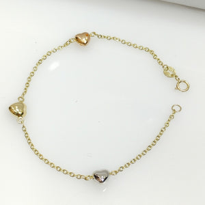 PULSERA ESP CON CORAZONES COMBINADOS 14K 18 CM 1.6 GR (NUEVO)