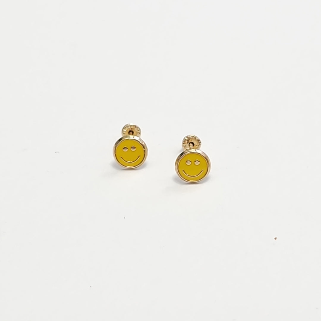 BROQUELES BROQUEL FIG SONRISA ESMALTE AMARILLO 14K 0.2074 GR (NUEVO)